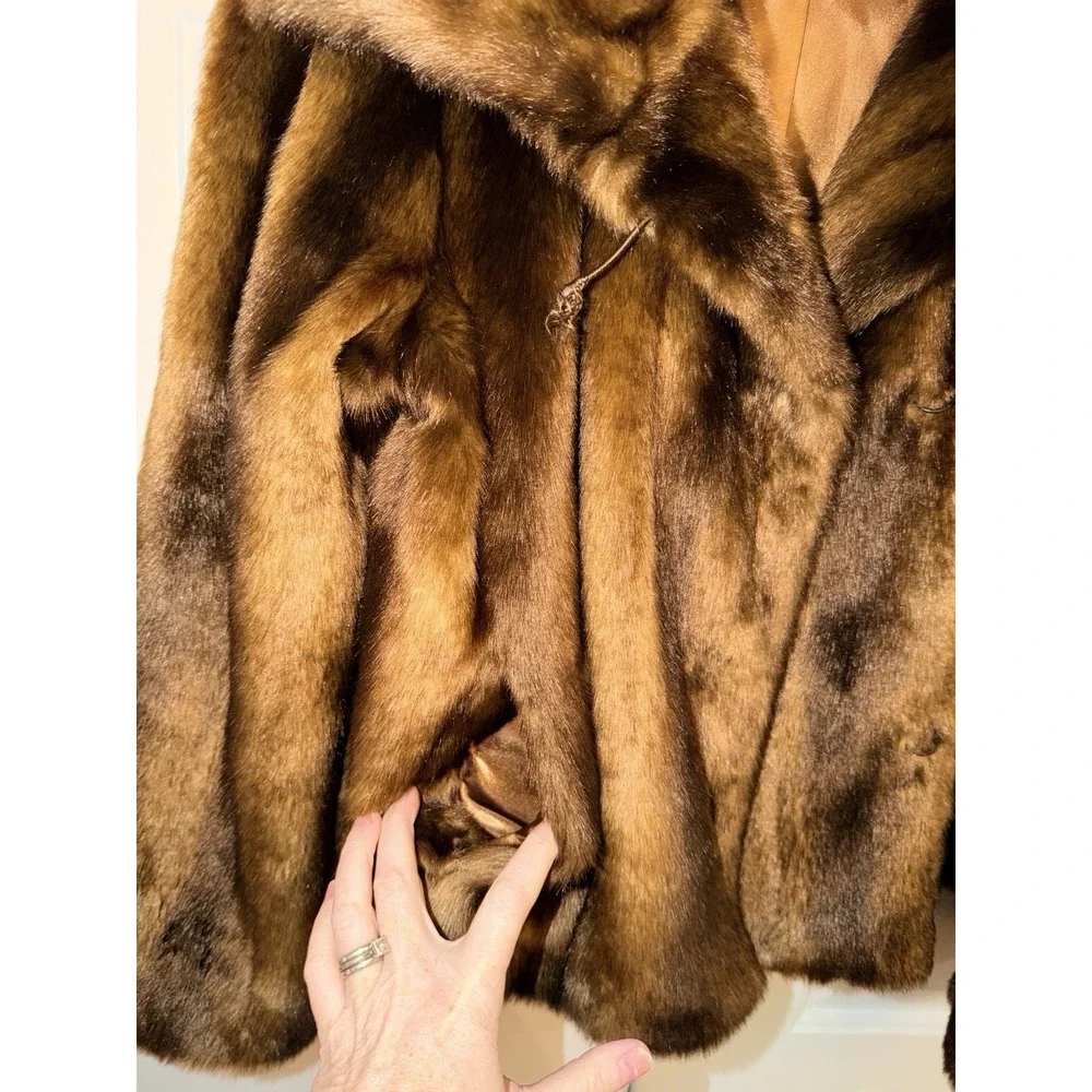 Donna Salyers Fabulous Furs Brown Faux Mink Fur Coat Size Large Glamour Mob Wife